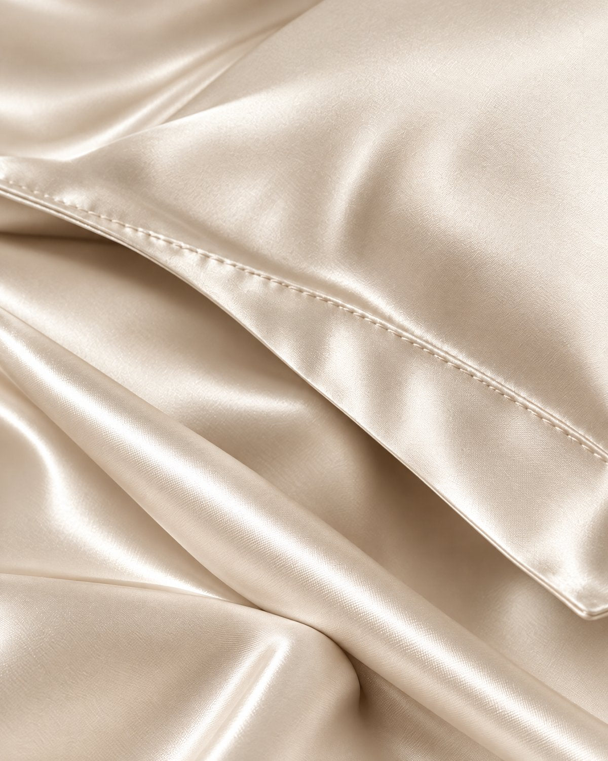 Close-up of a Champagne satin pillowcase